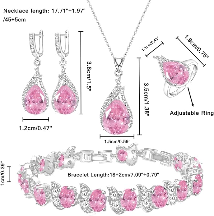 LMXXVJ Jewelry Set for Women,Teardrop Cubic Zirconia Necklace Earrings Adjustable Ring Bracelet Jewelry Set Formal Jewelry Gift
