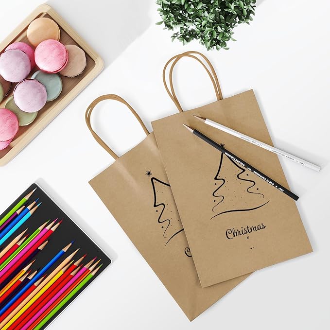 REMTAP Gift Paper Bags 5.9×3.2×8.2 100pcs Kraft Bags with Handles Bulk Gift Bag for Wedding Party Craft Retail Packaging, Shopping, Party Favor, Retail Bag (Brown-S-100pcs, 5.9×3.2×8.2)