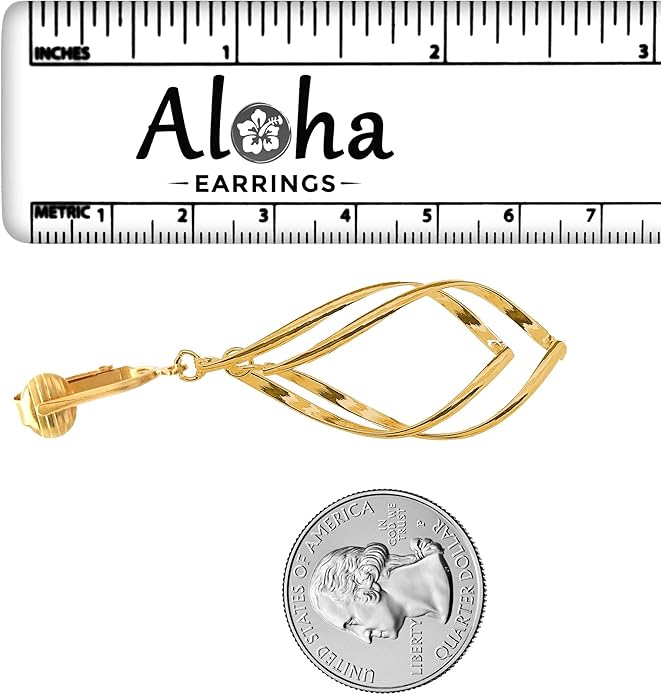 Aloha Earrings Gold Tone Non Pierced Clip On Dangling Earrings