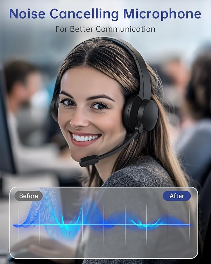 USB Headset with Microphone for PC, Wired Headphones with Mic USB Headsets with Noise Cancelling Microphone, Computer Headset with Microphone for Home Office Online Class Teams Skype（Black）