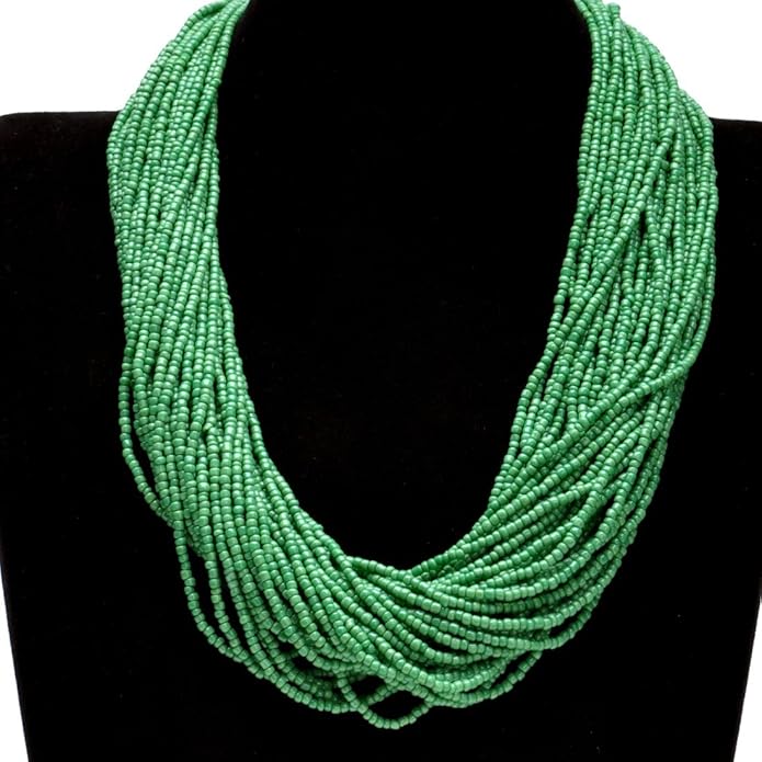 Fashion Multilayer Seed Bead Chain Choker Collar Necklace Earrings Set Cluster Strand Handmade Bib Statement Necklace