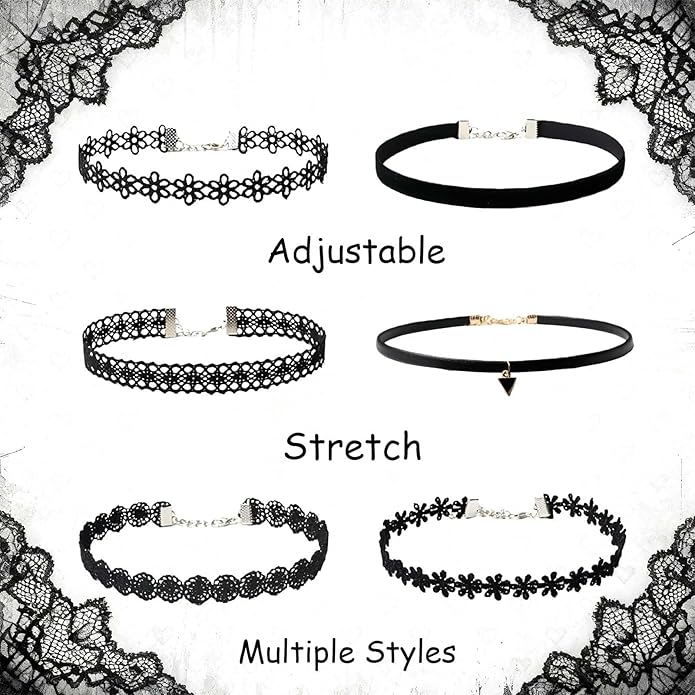 Black Goth Choker Necklace for Women,Black Elegantes Lace Chokers Set,Punk Jewelry Clothes Accessories