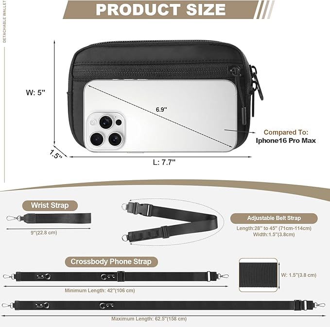 Phone Strap Crossbody, Clip and Go Strap for Phone with Wallet Crossbody, Adjustable Phone Lanyard Belt Strap with Detachable RFID Wristlet Wallet (XL)