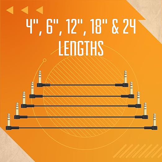 Rock Stock Stereo TRS Cable 1/4 Right Angle - 4" Ultra-Thin Flat TRS Patch Cable, Low Profile, Gold Plated, Braided Shielding, Maximize Pedalboard Space, Eliminate Noise, Connect Guitar Effects Pedals