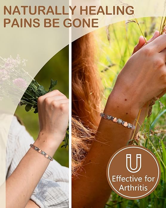 Feraco Pure Copper Bracelets for Women, Ultra Strength Magnetic Bracelet with 3800 Gauss Magnets & Natural Turquoise & Stones, Adjustable, Jewelry Gift