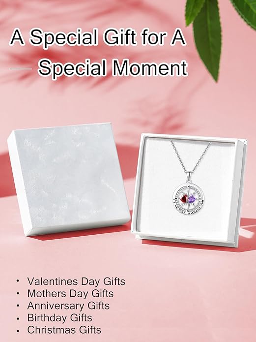 Compass Necklace for Women, Exquisite S925 Valentines Day Anniversary Birthday Gifts for Wife Her Double Birthstone Pendant Jewelry ‘I'd be Lost Without You’