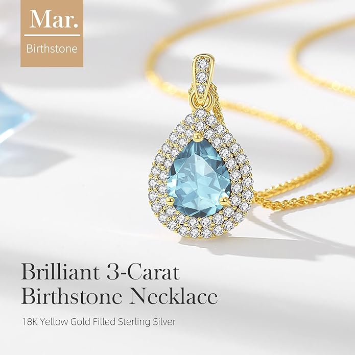 Valentine's Day Gift for Wife/Her-18K Gold Plated Teardrop Birthstone Necklace- with Light-Up Gift Box,Jewelry for Women,Anniversary Birthday Gifts for Women Her Wife Girlfriend Mom,Womens Jewelry