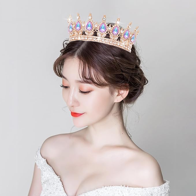 Queen Crown Rhinestone Wedding Crowns and Tiaras for Women Costume Party Hair Accessories Princess Birthday Crown Crystal Bridal Crown (Rose Gold & Violet Crown)