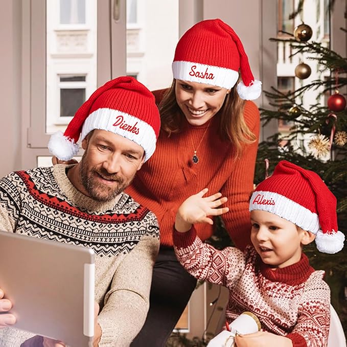 Ulico Custom Christmas Hat, Personalized Santa Hat Embroidered with Name for Kids Adults，Xmas Holiday Christmas New Year