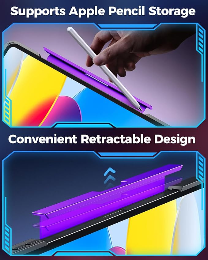 TSQQST Clear Wireless Keyboard Case for iPad (A16) 11th Generation 11-inch 2025/ iPad 10th Generation 10.9-inch with Pencil Holder & Multi-Touch Trackpad, 7-Color Backlight, 360 Rotatable, Purple
