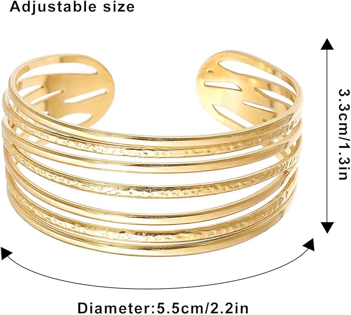 Multi-layer Cuff Bracelet for Women Cross Wire Bracelets Open Wide Cuff Gold Bangle Bracelet