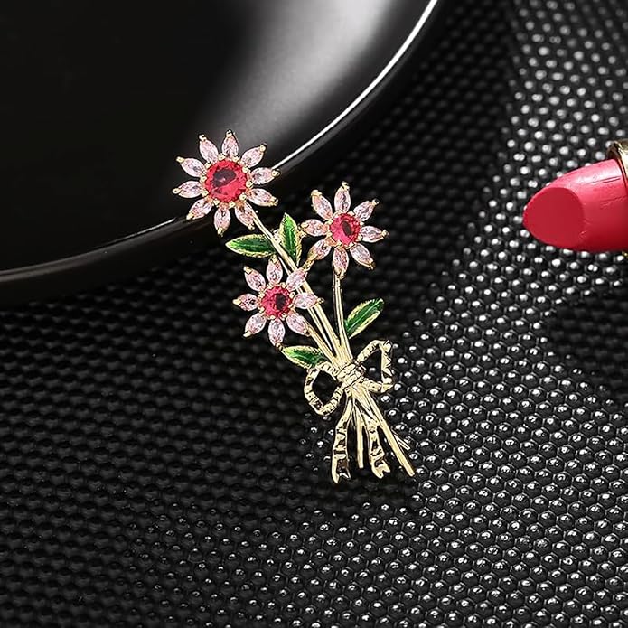 14K Gold Daisy Brooch with Crystal Inlay - Bright Bouquet Flower Crystal Brooch,Ideal Gift for Her on Special Occasions