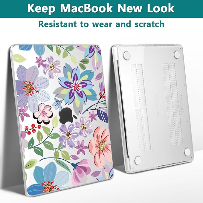 Teryeefi for MacBook Pro 14 inch Case M4 M3 M2 M1 (2025 2024 2022 2021 Release) Model A3112 A3185 A3401 A2918 A2992 A2779 A2442, PC Hard Shell+ Keyboard Cover +Type C Adapter, Pretty Flowers Clear-104