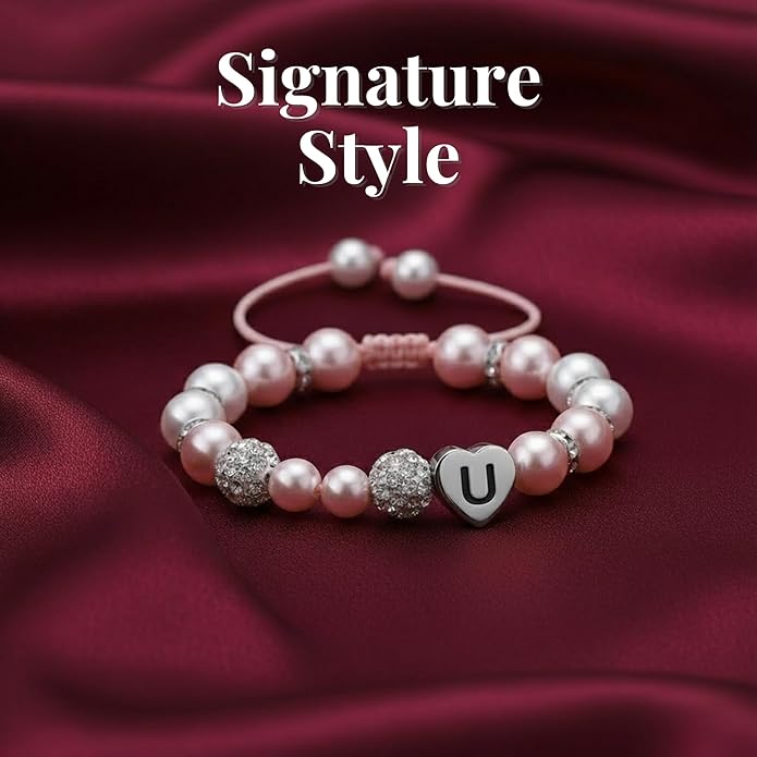 Solza Heart Bead Initial Bracelet – Personalized Stainless Steel Beaded Bracelet with Letter Charm, Adjustable Heart Bracelet, Fashion Jewelry Gift, Stackable Personalized Jewelry Accessory