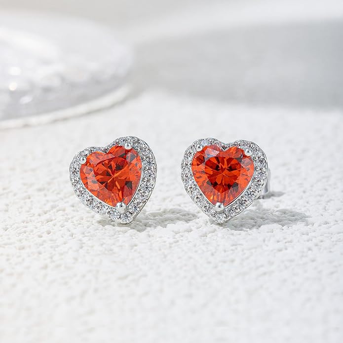 YOMELA Cubic Zirconia Earrings Studs, Halo CZ Birthstone Simulated Diamond Stud Earrings for Women