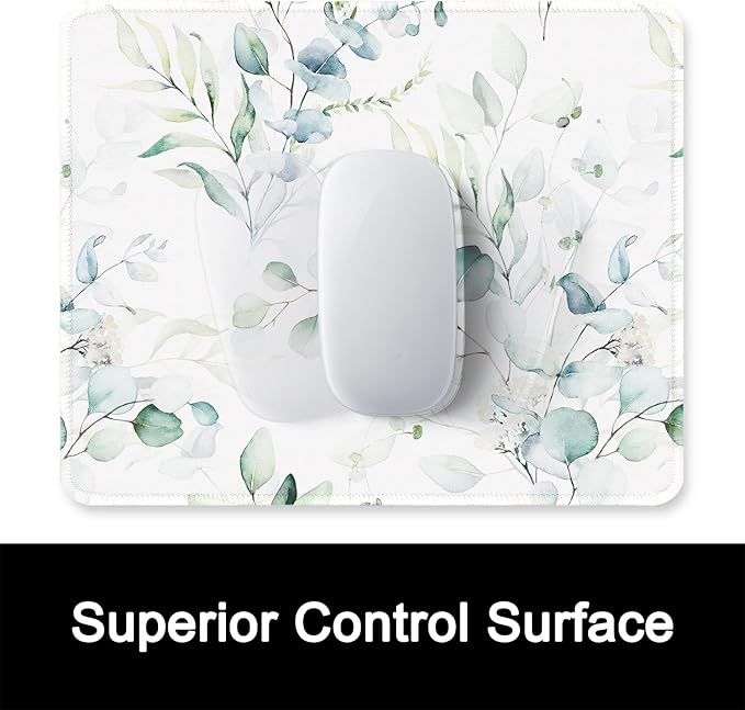 ITNRSIIET Mouse Pad with Stitched Edge Premium Textured Smooth Precise Operation Waterproof Washable Non-Slip Rubber Base Desktop Protection Mat, 10.2×8.3×0.12 inches, Leaves and Branches