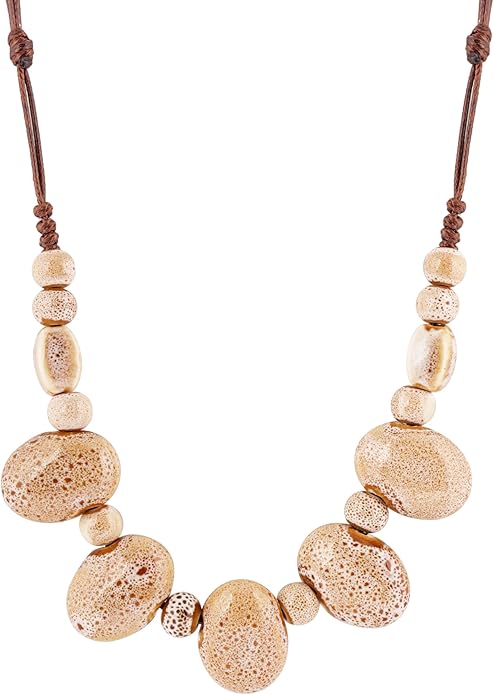 MINACHI Bohemian Hippie Colorful Ceramic Geometric Bead Strand Necklace, Vintage Boho Statement Jewelry Gift for Women