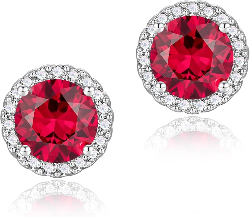 YOMELA Cubic Zirconia Earrings Studs, Halo CZ Birthstone Simulated Diamond Stud Earrings for Women
