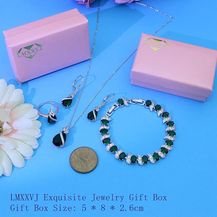 LMXXVJ Jewelry Set for Women,Teardrop Cubic Zirconia Necklace Earrings Adjustable Ring Bracelet Jewelry Set Formal Jewelry Gift