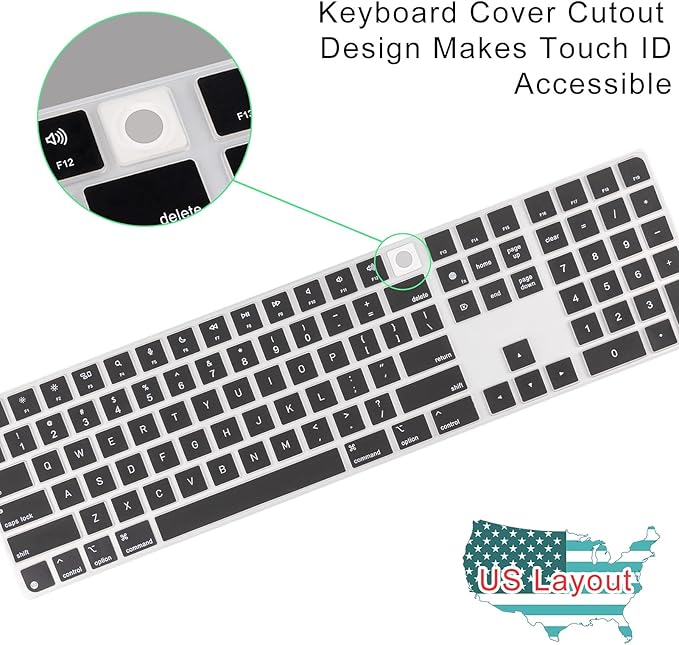 Allinside Black Keyboard Cover for 2024 Mac Magic Keyboard with Touch ID and Numeric Keypad A3119 US Layout