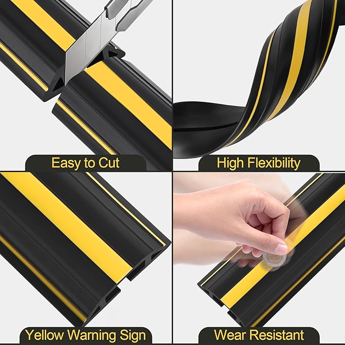 MYFAMIREA 10FT Floor Cord Cover Heavy Duty Cable Cover Protector with 3 Channels Extension PVC Floor Wire Cover Outdoor Cord Hider Management Cord Cover for Wire on Floor for Home Office Outdoor
