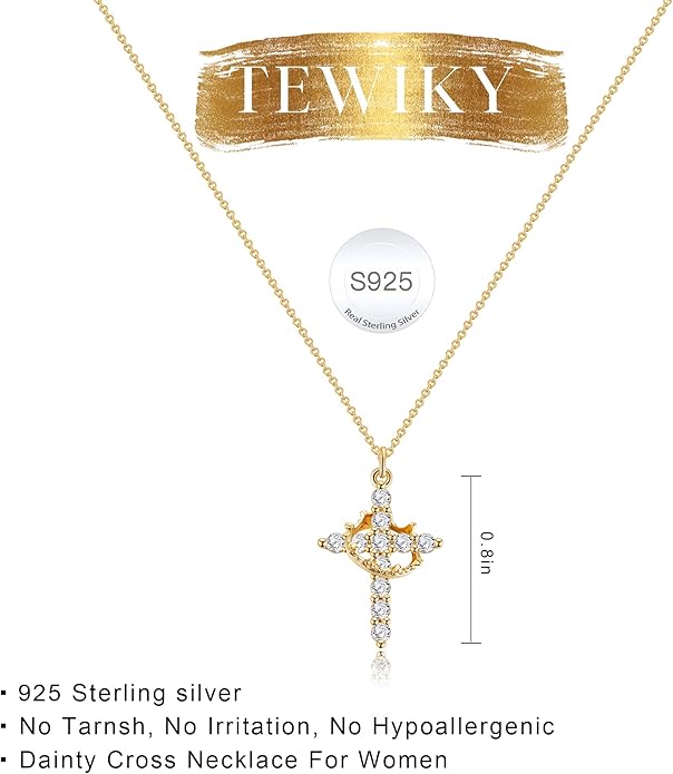 Tewiky Christian Gift Stocking Stuffers Cross Necklace for women-Dainty 14k Gold Plated/Silver Plated Pendant Necklaces Simple Cute Tiny Necklace Jewelry for Women