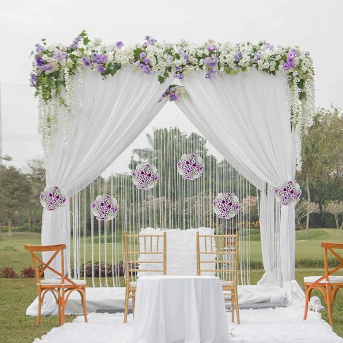 BLOSMON Fake Flowers Ball Wedding Centerpieces 10 Pcs Lilac Rose Babys Breath Artificial Flowers Center Pieces Decoration for Table Silk Kissing Floral Bouquet Arrangements for Home Party DIY Decor