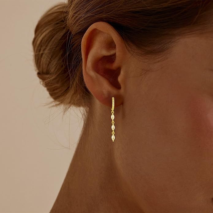 Gold Earrings for Women Trendy, Simple Dainty 14K Gold Plated Paperclip Square Chain Link Dangle Hoops Earrings Pin Stud Huggie Earrings Lightweight Hypoallergenic Minimalist Aesthetic Gold Jewelry for Christmas Gifts