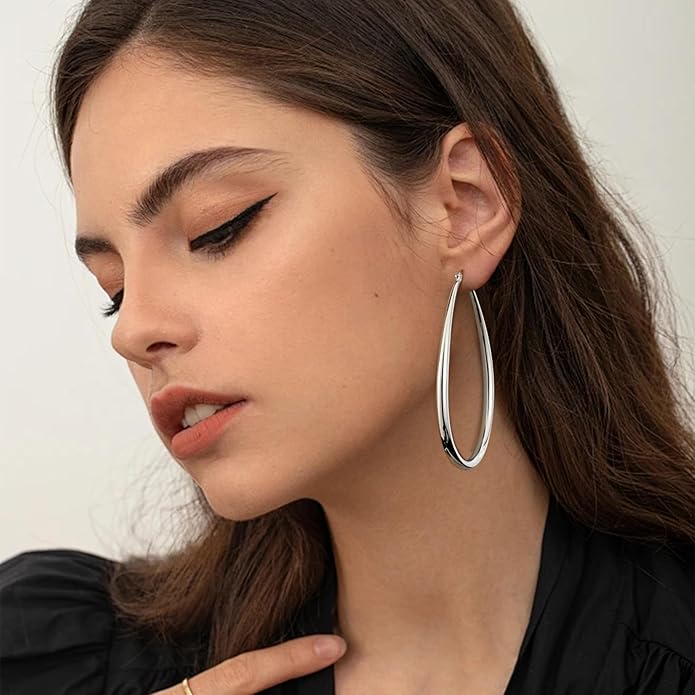 Gacimy Chunky Hoop Earrings for Women, 14K Gold Plated Oval Hoop Earrings with 925 Sterling Silver Post