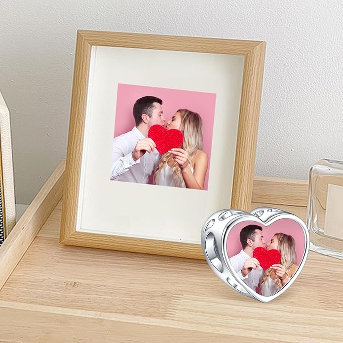 Annmors Personalized Photo Charm for Bracelet Necklaces,925 Sterling Silver Charm Love Heart Shaped Engraved Customize Picture Gift for Birthday Mother's Day Christmas,Bead Charms Jewelry for Women
