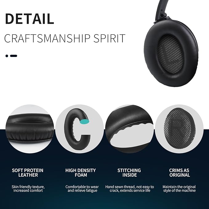 Ear Pads for Bose QC35: Durable Comfortable Noise Cancellation Replacement Cushion Earpads for Bose Quitecomfort 35 QC35 QC35 ii Headphones with Good Audio Quality