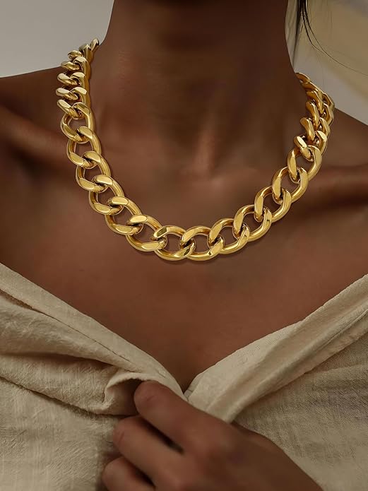 ChainsPro Cuban Link Chain for Women,Stainless Steel Chunky Necklace Silver/Gold Plated Thick Chain Choker, 12/16/20 mm Width,18" and 20" Punk Hip Hop Trendy Non Tarnish Jewelry Gifts