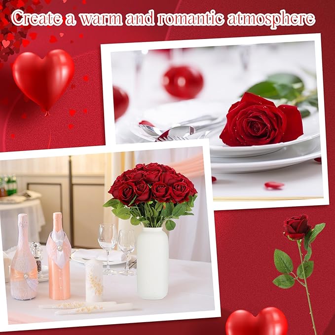 Hotop 80 Pcs Rose Artificial Flowers Bulk with Long Stem, Silk Roses Realistic Fake Flowers Bouquet for Wedding Table Centerpieces Bridal Shower Party Home Decorations(Burgundy)