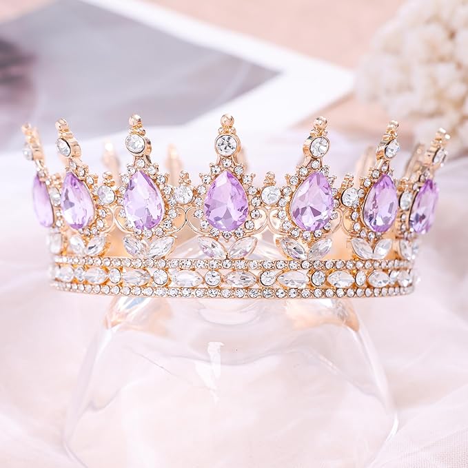 Purple Queen Crown for Women Crystal Tiara for Girl Rhinestone Wedding Headband for Bride Hair Accessories for Costume Birthday Party Prom Gifts