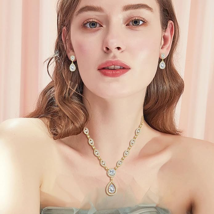 GULICX AAA Cubic Zirconia CZ Silver Plated Base Women's Party Jewelry Set Earrings Pendant Necklace