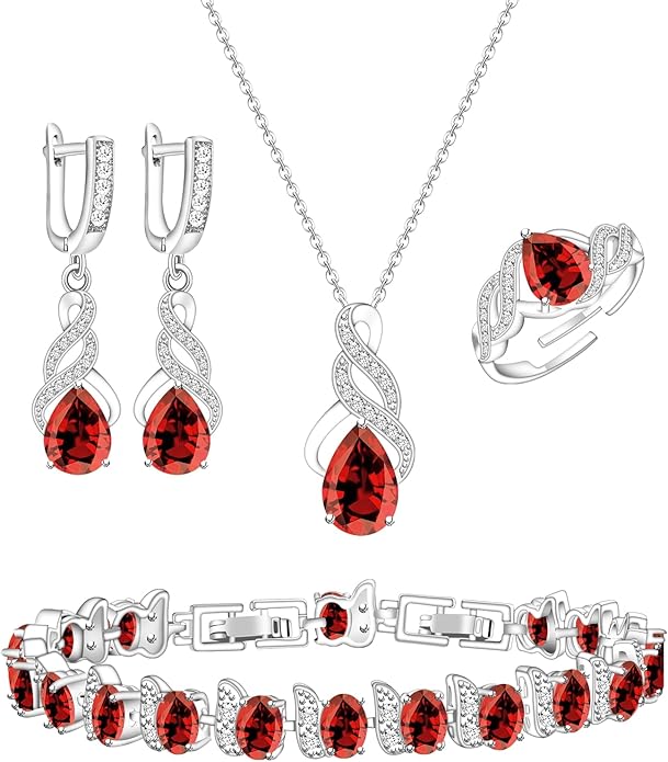 GZWHD Jewelry Set for Women CZ Earrings Necklace Ring Bracelet Set Prom Party Wedding Jewelry Gift for Mother Friend Wife