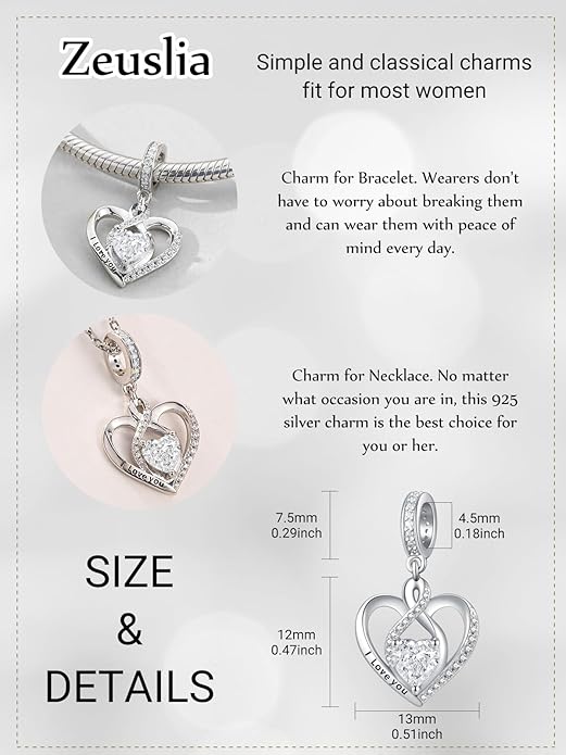 Heart Birthstone Charms for Bracelets, 925 Sterling Silver Women Bead Charms for Charm Bracelets Necklace, Mother's Day Birthday Anniversary Jewelry Gifts for Wife Mom Grandma Daughter