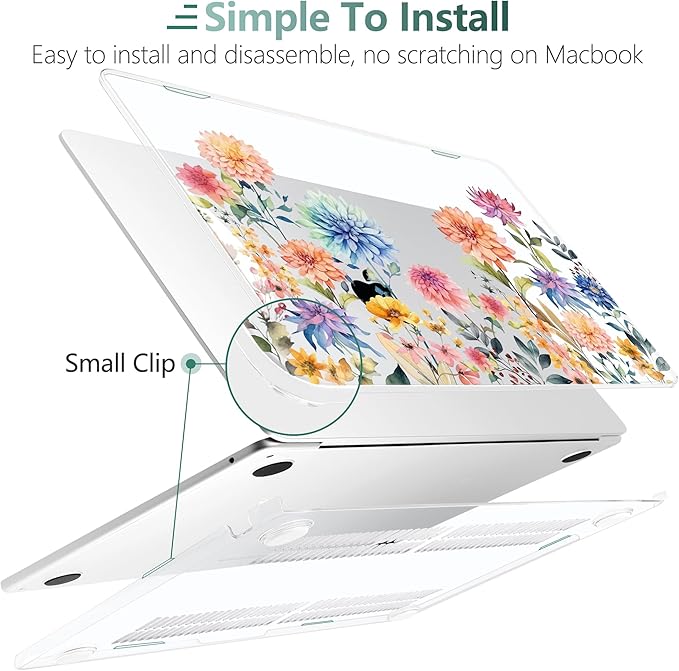 TWOLSKOO for M4 MacBook Air 13.6 inch Case 2025-2022 Release M4 A3240 M3 A3113 M2 A2681, Plastic Hard Shell & Screen Protector & Keyboard Cover & Trackpad Film, Beautiful Flowers
