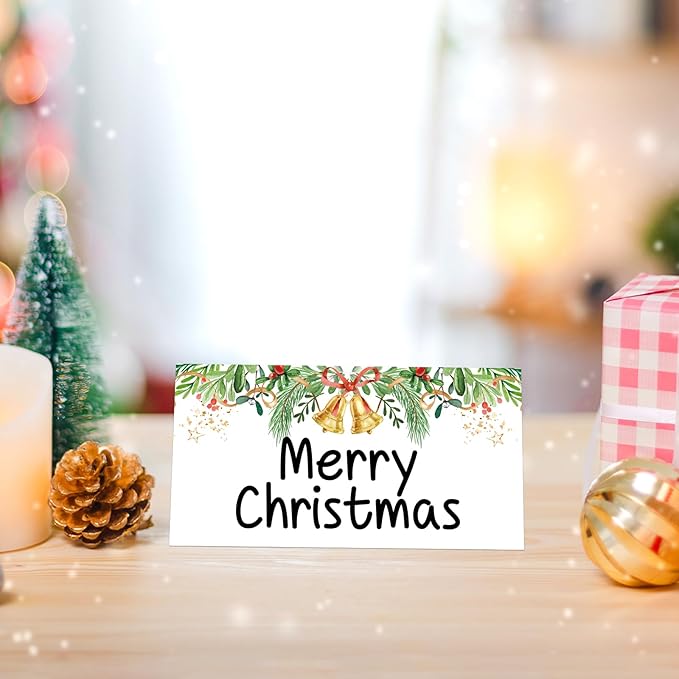 50 Pcs Christmas Place Cards for Xmas Seating Name Tags Placecard Holders Seating Christmas Food Tent Labels for Dinner Party Banquet Tables Buffet Food Label (Christmas-1)
