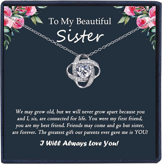 EPIRORA Sterling Silver Cubic Zirconia Love Knot Pendant Necklace for Women, Graduation Birthday Christmas Jewelry Gifts for Friends/Wife/Sister/Daughter/Mom