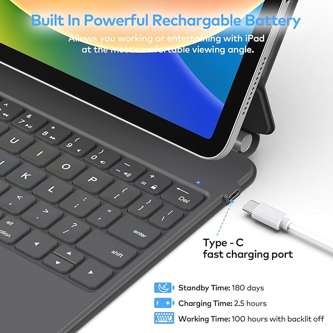 Keyboard Case for iPad 10th Generation 2022 & 11th (A16, 2025) – Magic-Style Keyboard with Multi-Touch Trackpad – Floating Cantilever Stand – Magnetic Case for iPad 10.9 inch 10th / 11th Gen.