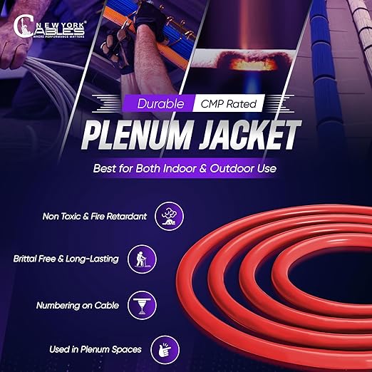 Newyork Cables Cat6a Plenum Cable 1000ft - Certified 100% Solid Pure Copper CAT6 A Ethernet Cable – 23 AWG, 750 MHz, PoE++ - Unshielded Twisted Pair - Cat 6a 10 GB High Speed for Networking & Gaming