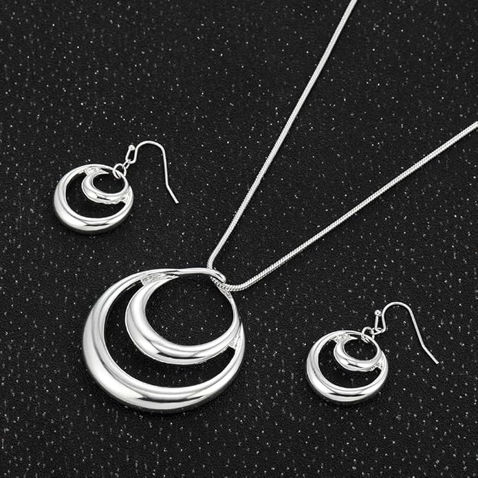 Madison Tyler Gold Plated Jewelry Set for Women | Silver Teardrop Pendant Necklace Trendy | Long Necklace with Snake Chain | Fashion Dangle Earring Set