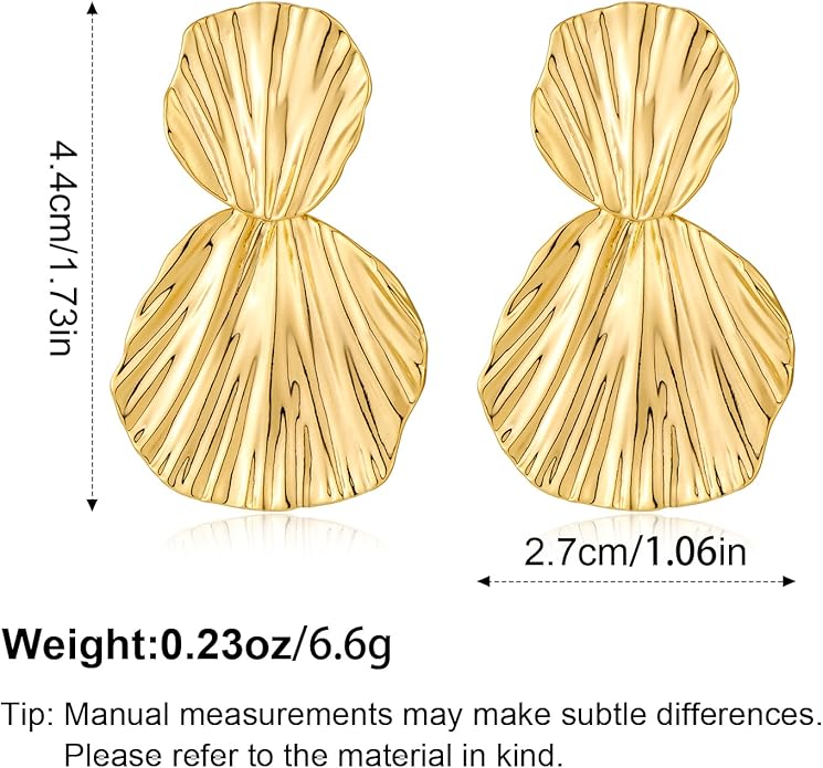 Gold Plated Earrings Dangle Chunky Fan-shaped Earrings Shell Earring for Women Two-Tone Fashion Statement Jewelry