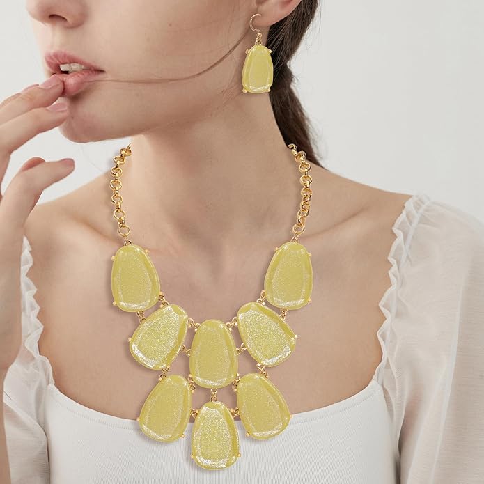 Firstmeet Chunky Bubble Statement Collar Necklace with Earrings for Women