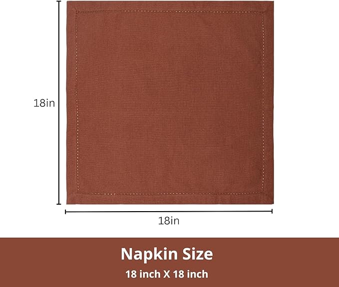 PurpleEssences Rust Set of 12 Hemstitch Cloth Dinner Napkins 100% Cotton - Soft Durable Washable - Ideal for Wedding Christmas Holiday Winter - Perfect Everyday Use Table Linen 18x18 - Rust