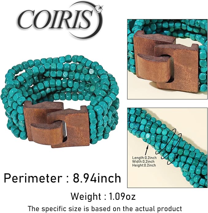 Coiris Boho Bangle Bracelets for Women Wooden Beaded Bracelets Chunky Bohemian Beach Bracelets Jewelry for Women