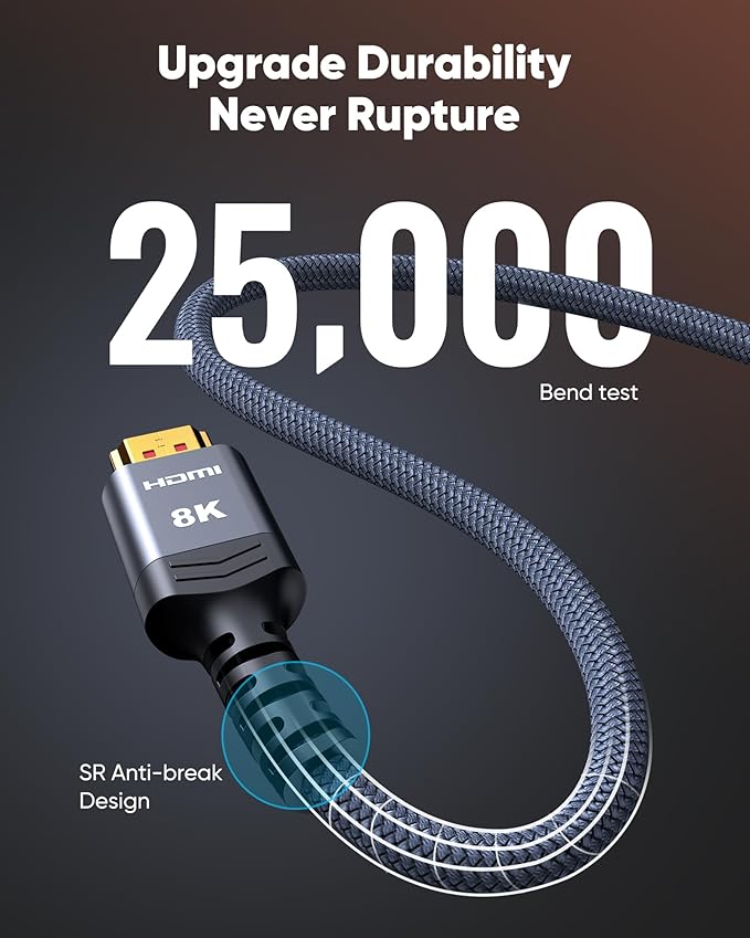 Highwings 8K@60 Long HDMI Cable 15FT, 48Gbps 2.1 High Speed Gaming HDMI Cord 4K120 144Hz RTX 3090 eARC HDCP 2.2&2.3 Compatible for PS5, SoundBar, AVR, UHD TV
