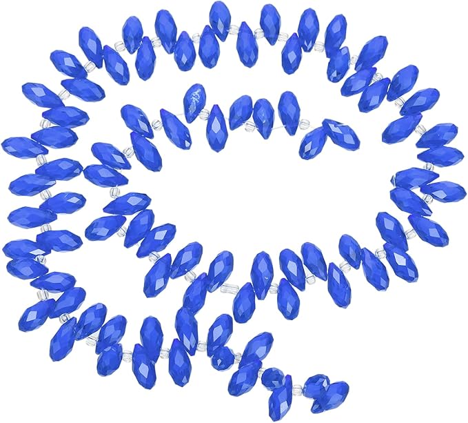 PATIKIL 2 Strands 180-190Pcs Teardrop Crystal Beads, 12x6mm Faceted Teardrop Briolette Horizontal Glass Beads Loose Bead for Bracelet Jewelry Making, Light Blue