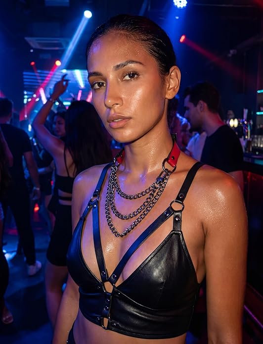 FEOYA Leather Choker Collar For Women Handmade Adjustable Triple-Layer Slip Chain Punk Gothic Chain Collar Necklace